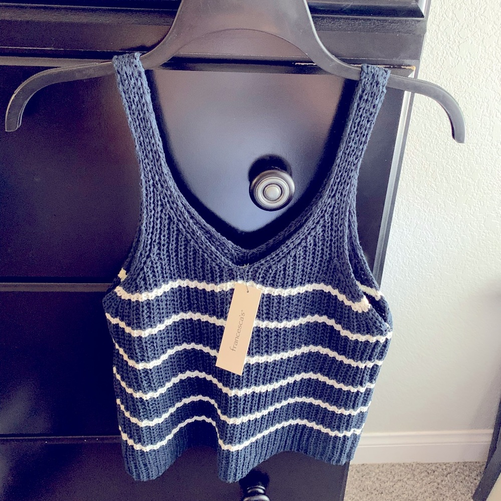 Francesca’s knit tank navy and white striped NWT never worn